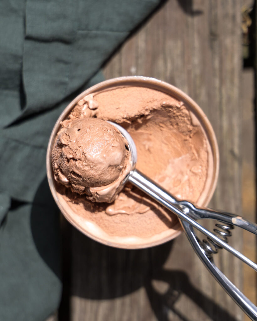 Chocolate ice cream being scooped