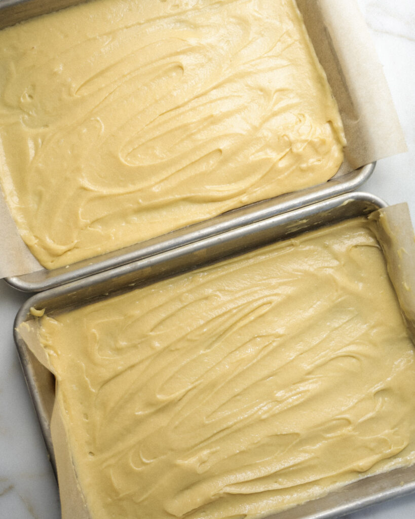 Yellow cake layers in 1/4 sheet pans