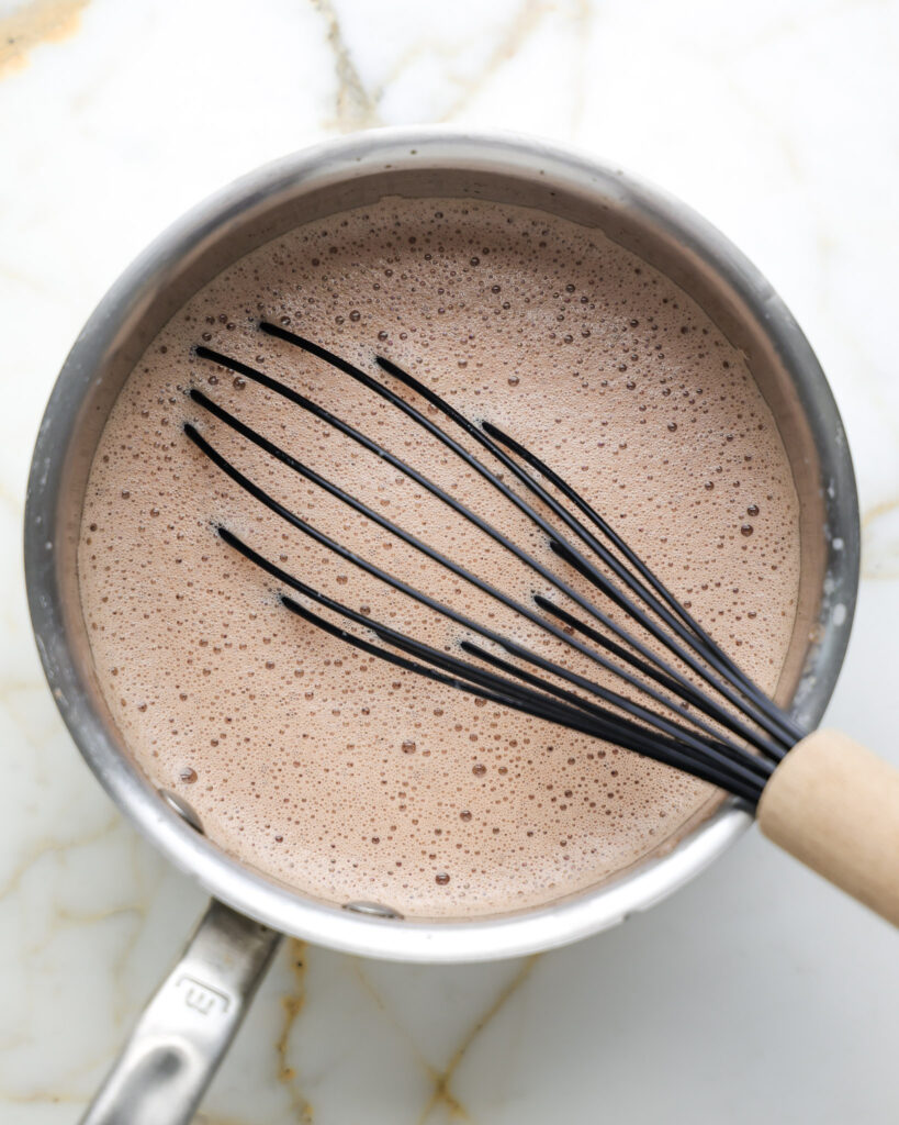 Chocolate ice cream base in a pot
