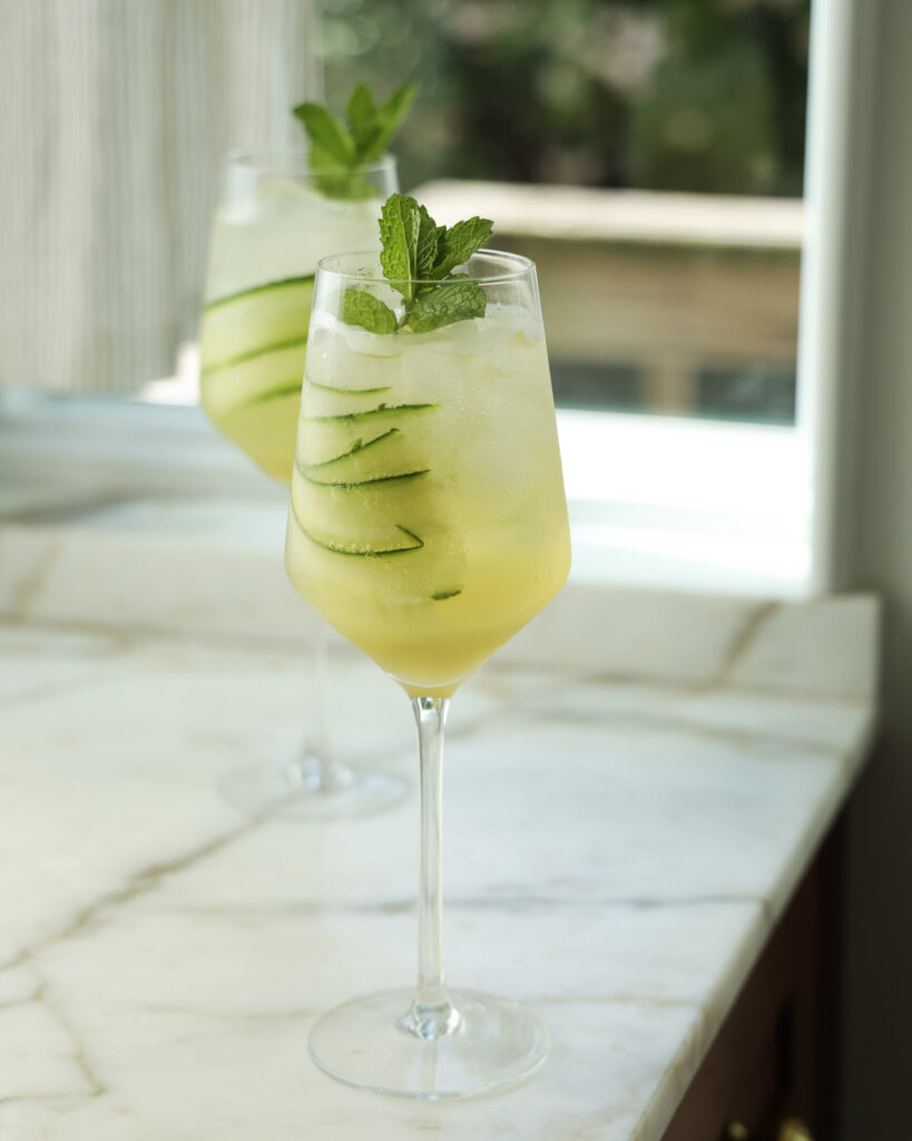 Cucumber spritz topped with mint.