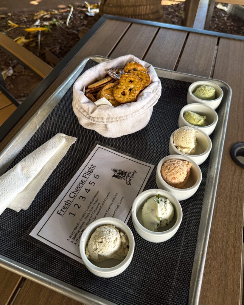 Cheese flight at Surfing Goat Dairy Farm