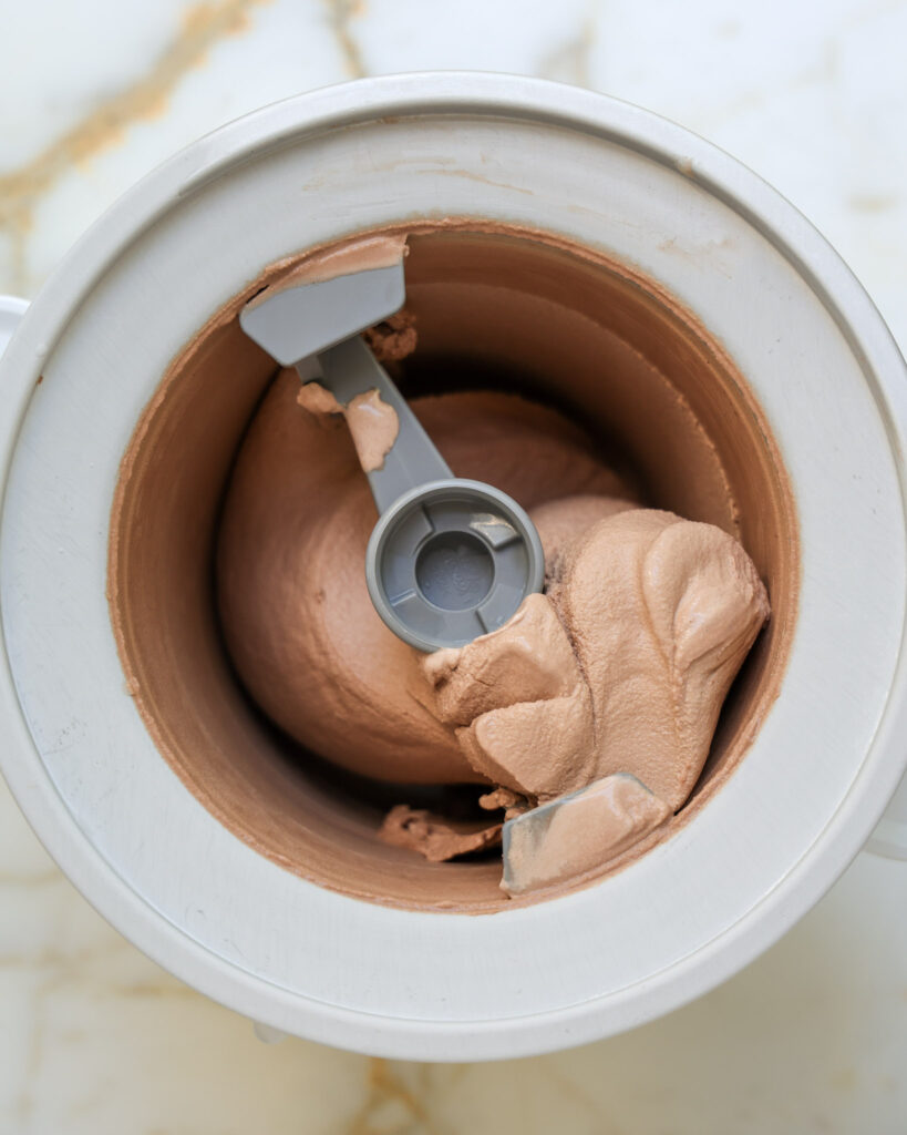 Chocolate ice cream being churned