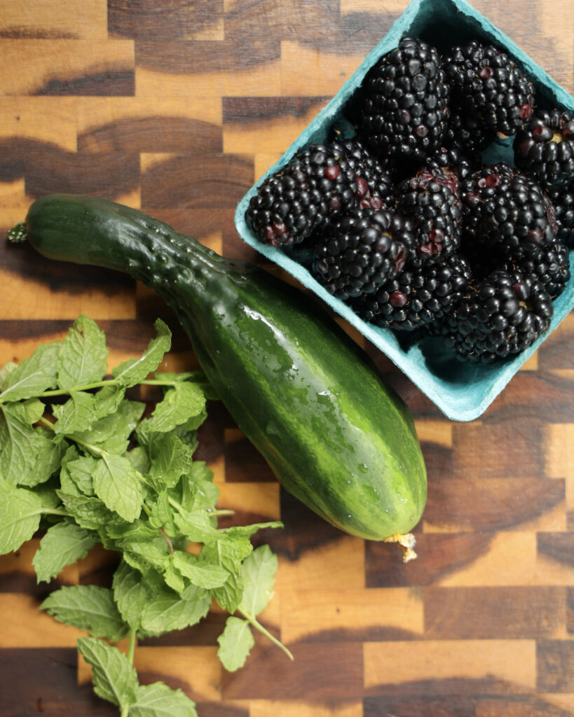 Ingredients for blackberry cucumber salad.