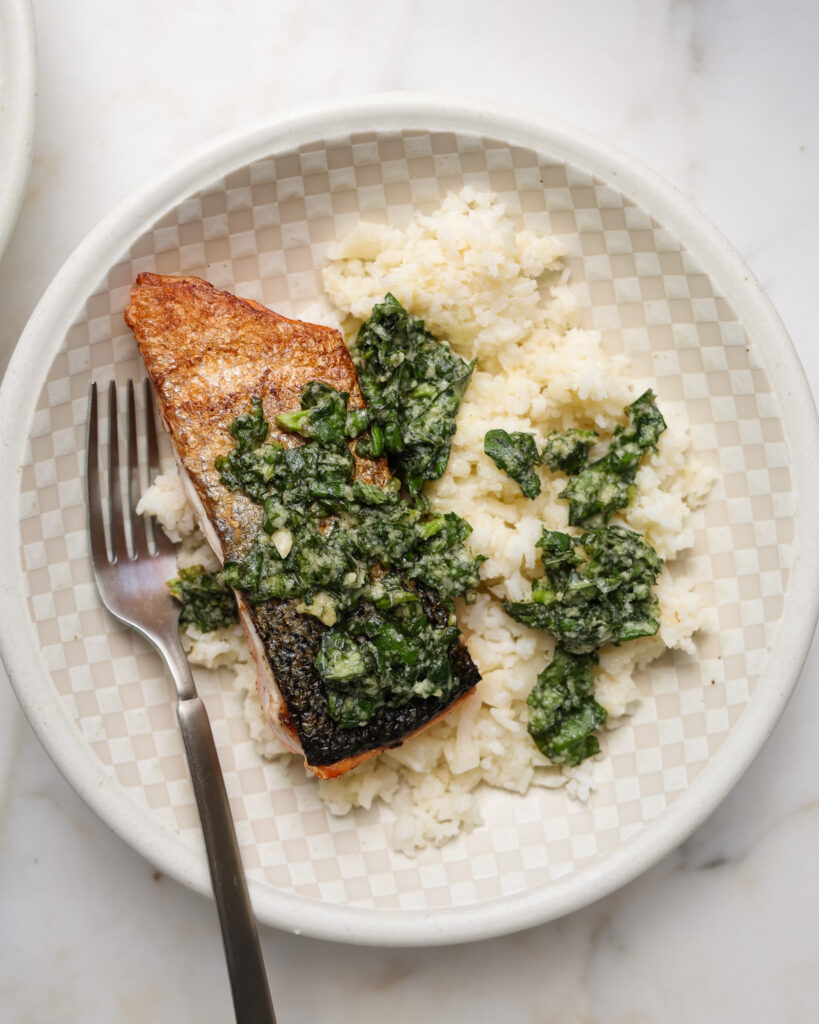 Salmon with Pistou and Cauliflower Rice